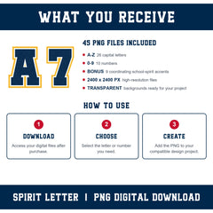 Custom Personalized Team Color Glitter Varsity Alphabet and Numbers PNG Set