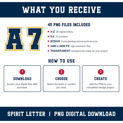 Custom Personalized Team Color Glitter Varsity Alphabet and Numbers PNG Set