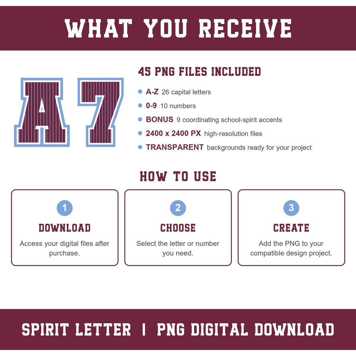Custom Personalized Team Color Pinstripe Varsity Alphabet and Numbers PNG Set