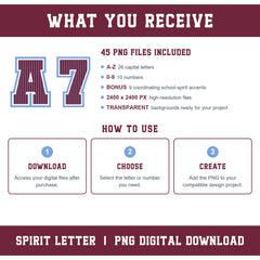 Custom Personalized Team Color Pinstripe Varsity Alphabet and Numbers PNG Set