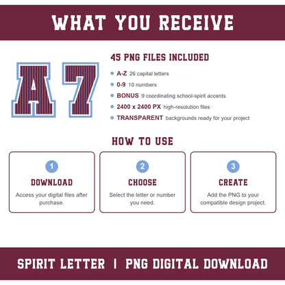 Custom Personalized Team Color Pinstripe Varsity Alphabet and Numbers PNG Set