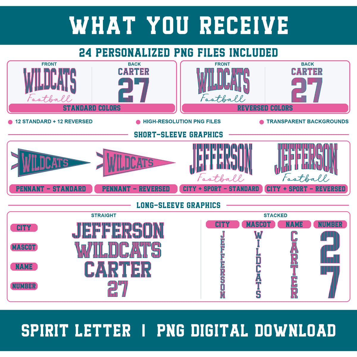 Custom Pinstripe Varsity Team Complete School Spirit PNG Design Bundle