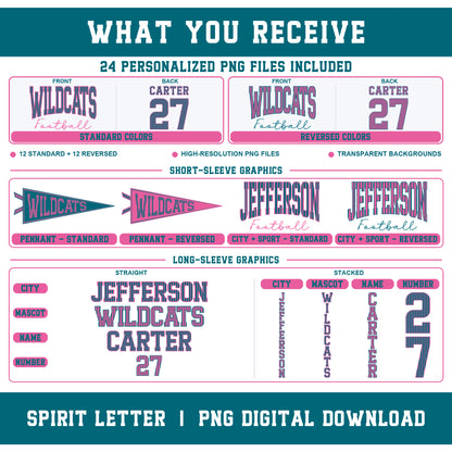 Custom Pinstripe Varsity Team Complete School Spirit PNG Design Bundle