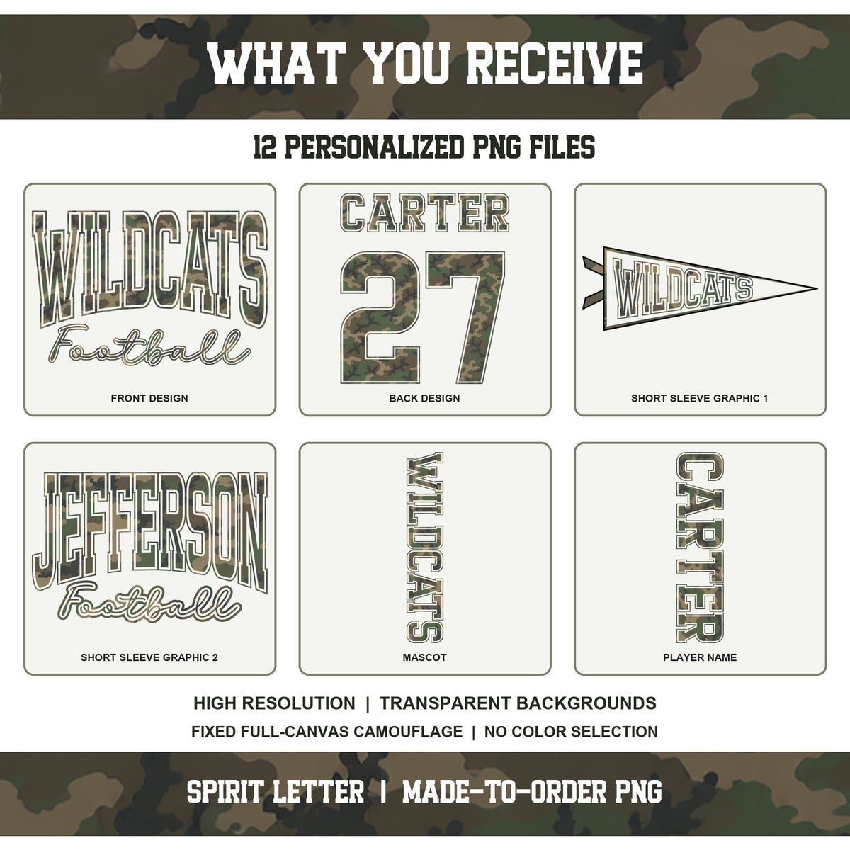 Custom M81 Camouflage Varsity Team Personalized School Spirit PNG Design Bundle