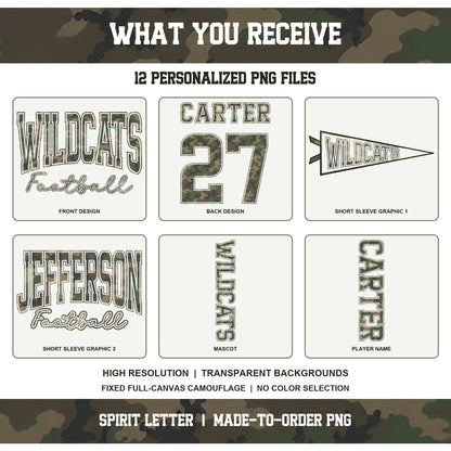Custom M81 Camouflage Varsity Team Personalized School Spirit PNG Design Bundle