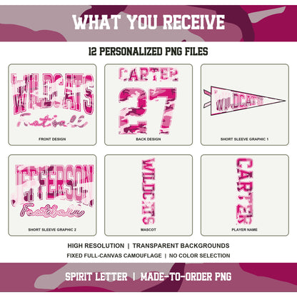 Custom Hot Pink Camouflage Varsity Team Personalized School Spirit PNG Design Bundle