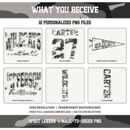 Custom Urban Camouflage Varsity Team Personalized School Spirit PNG Design Bundle