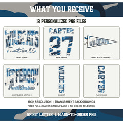Custom Blue Camouflage Varsity Team Personalized School Spirit PNG Design Bundle