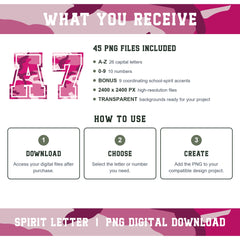 Hot Pink Camouflage Varsity Alphabet and Numbers PNG Set