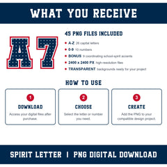 Custom Personalized Team Color Stars Varsity Alphabet and Numbers PNG Set