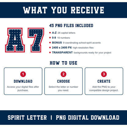 Custom Personalized Team Color Stars Varsity Alphabet and Numbers PNG Set