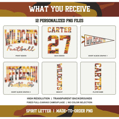 Custom Orange Camouflage Varsity Team Personalized School Spirit PNG Design Bundle