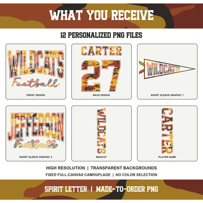 Custom Orange Camouflage Varsity Team Personalized School Spirit PNG Design Bundle