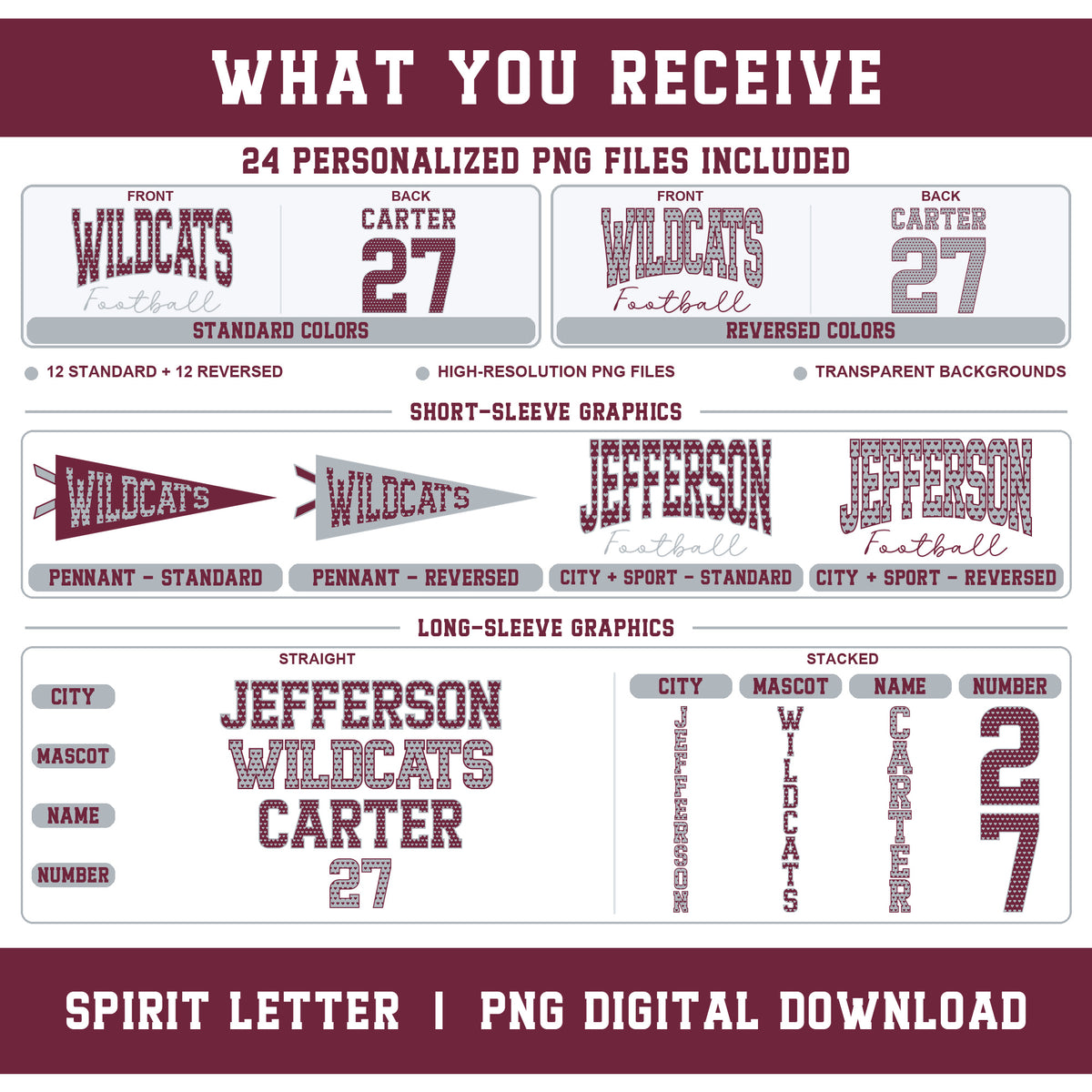 Custom Hearts Varsity Team Personalized Complete School Spirit PNG Design Bundle