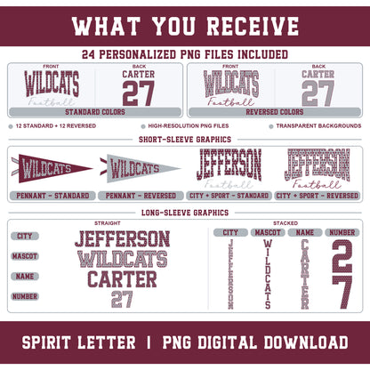 Custom Hearts Varsity Team Personalized Complete School Spirit PNG Design Bundle