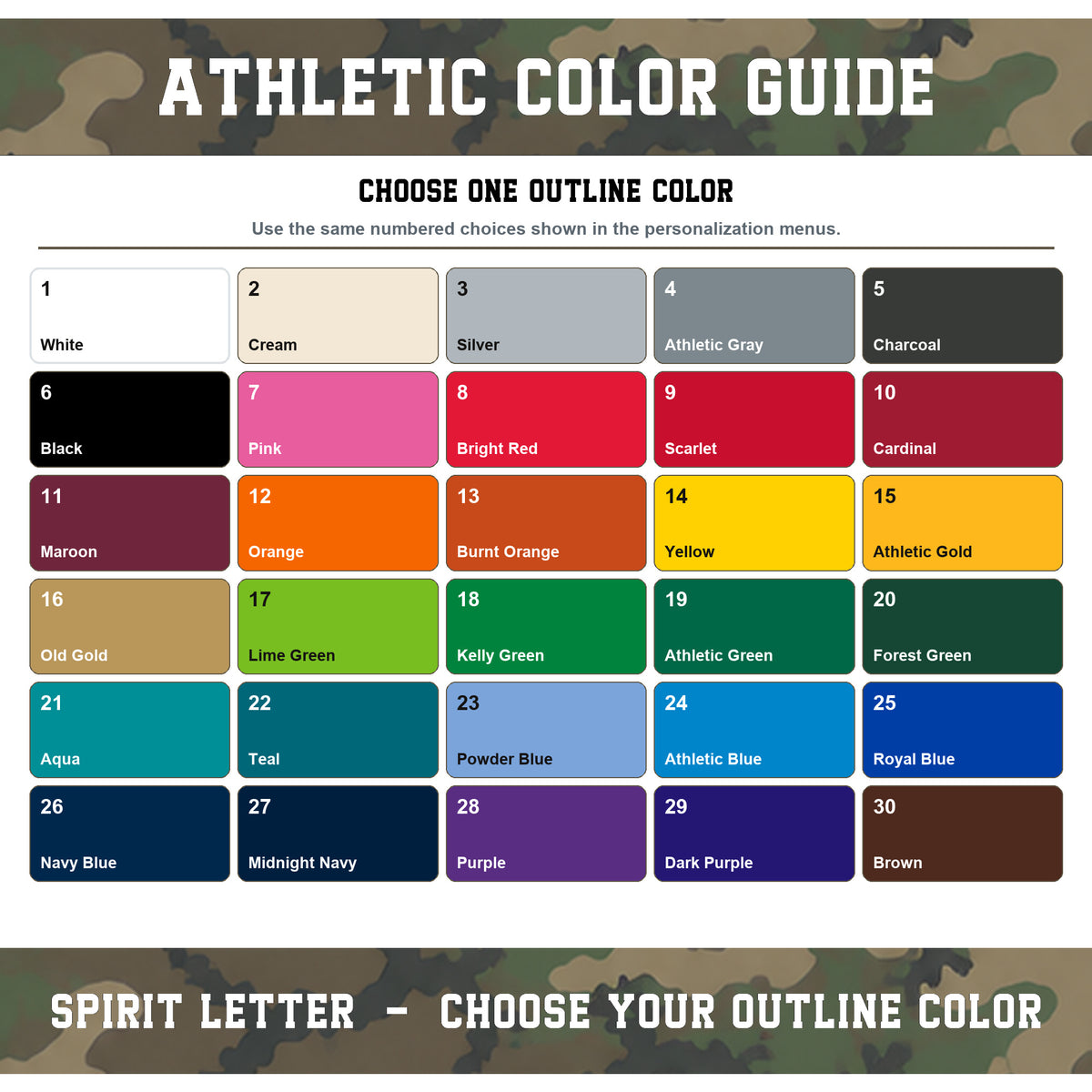 Custom Personalized Camouflage Varsity Alphabet and Numbers PNG Set