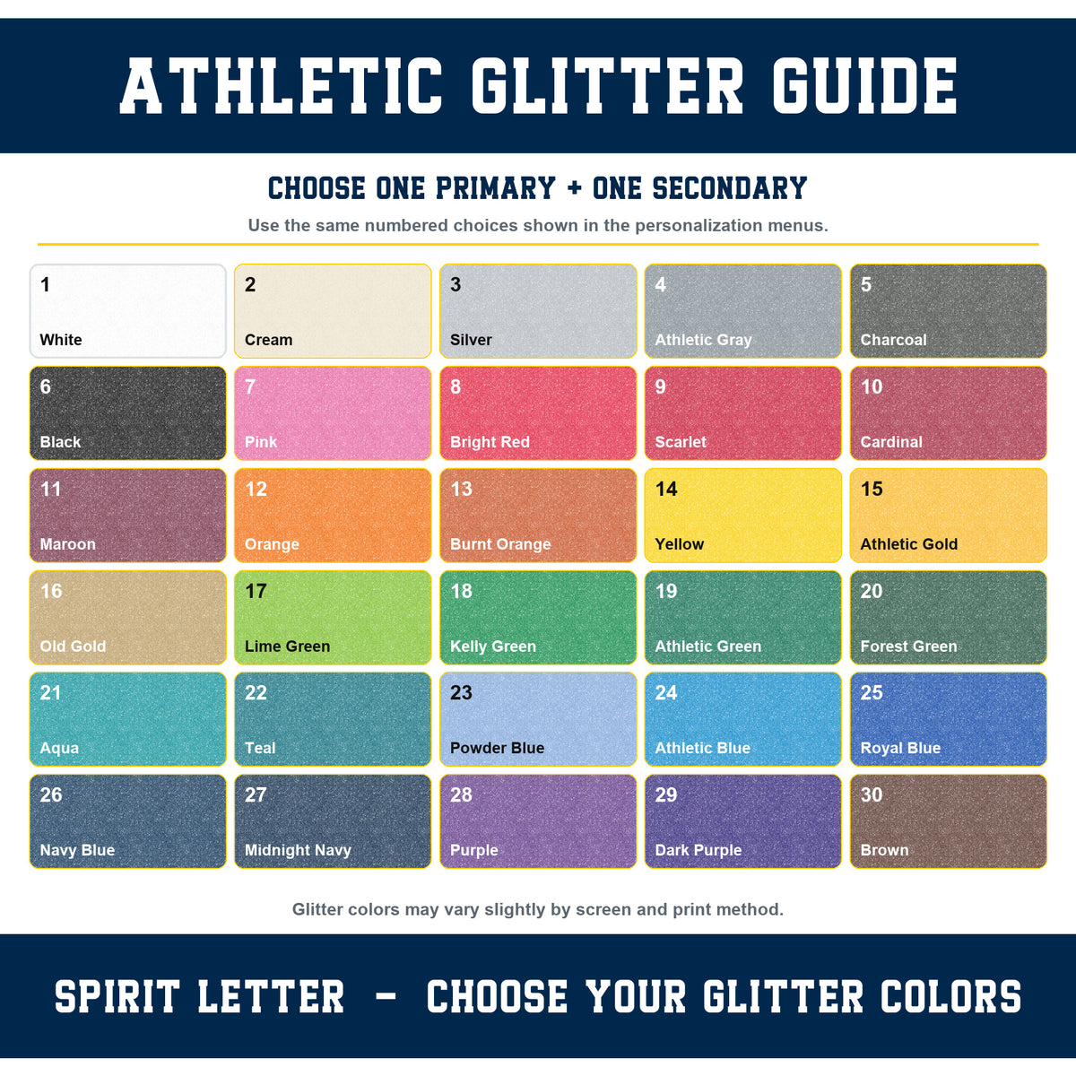 Custom Personalized Team Color Glitter Varsity Alphabet and Numbers PNG Set