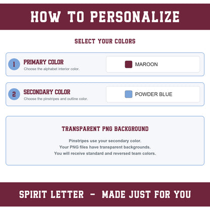 Custom Personalized Team Color Pinstripe Varsity Alphabet and Numbers PNG Set