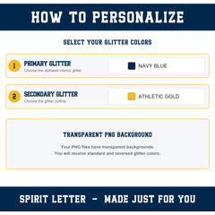 Custom Personalized Team Color Glitter Varsity Alphabet and Numbers PNG Set