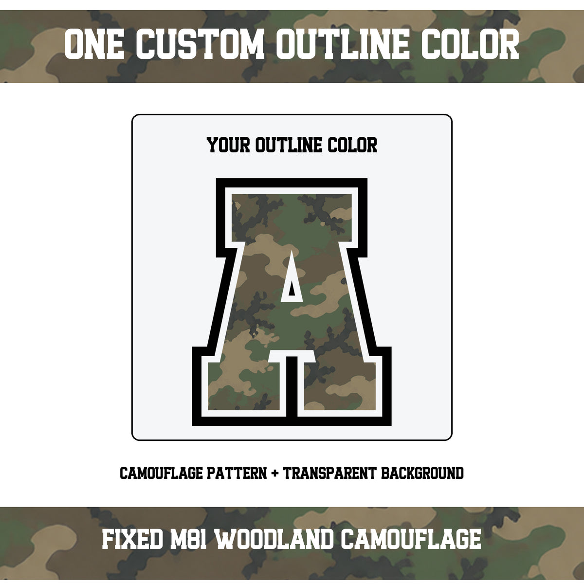 Custom Personalized Camouflage Varsity Alphabet and Numbers PNG Set