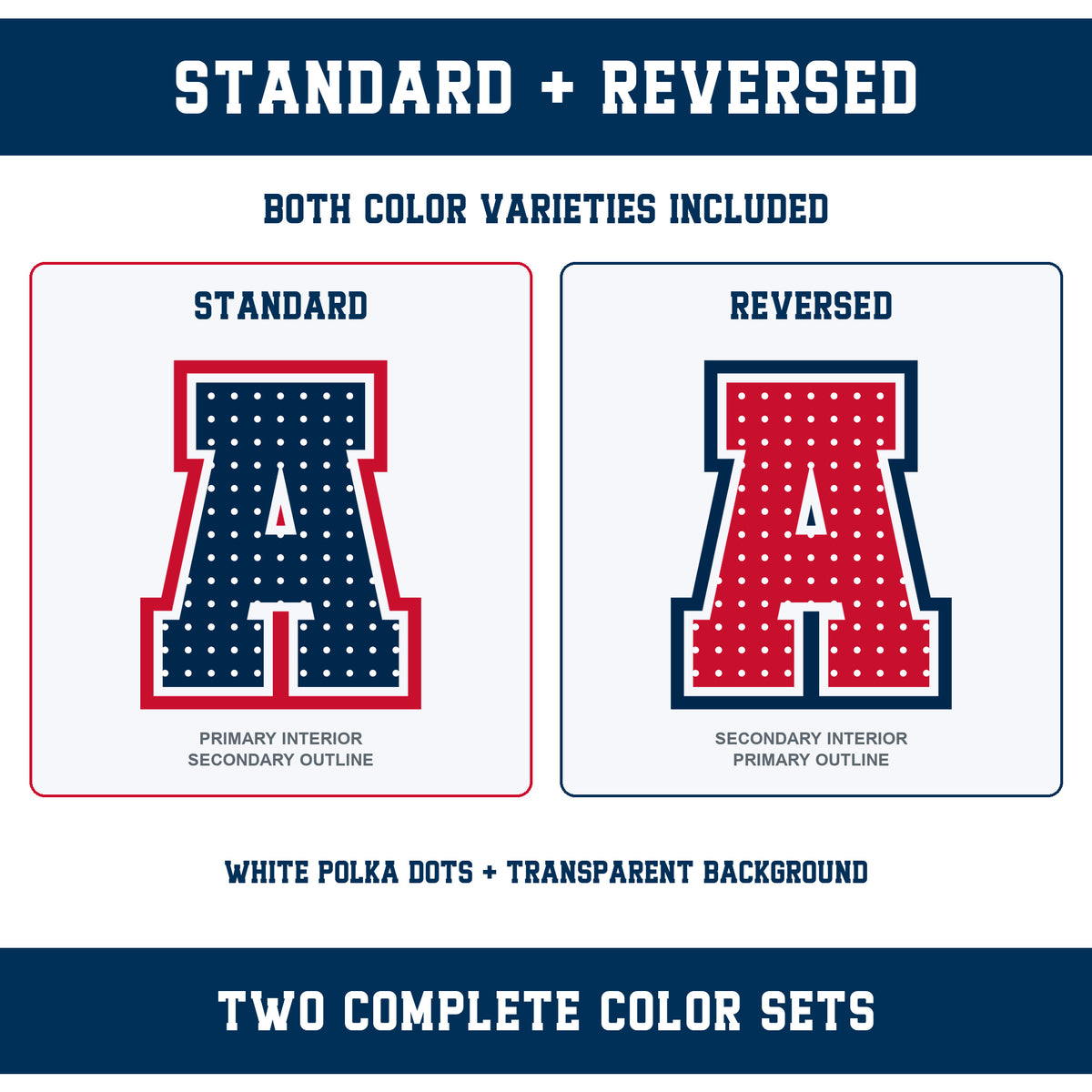 Custom Personalized Team Color Polka Dot Varsity Alphabet and Numbers PNG Set