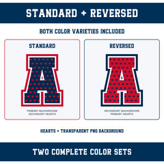 Custom Personalized Team Color Hearts Varsity Alphabet and Numbers PNG Set