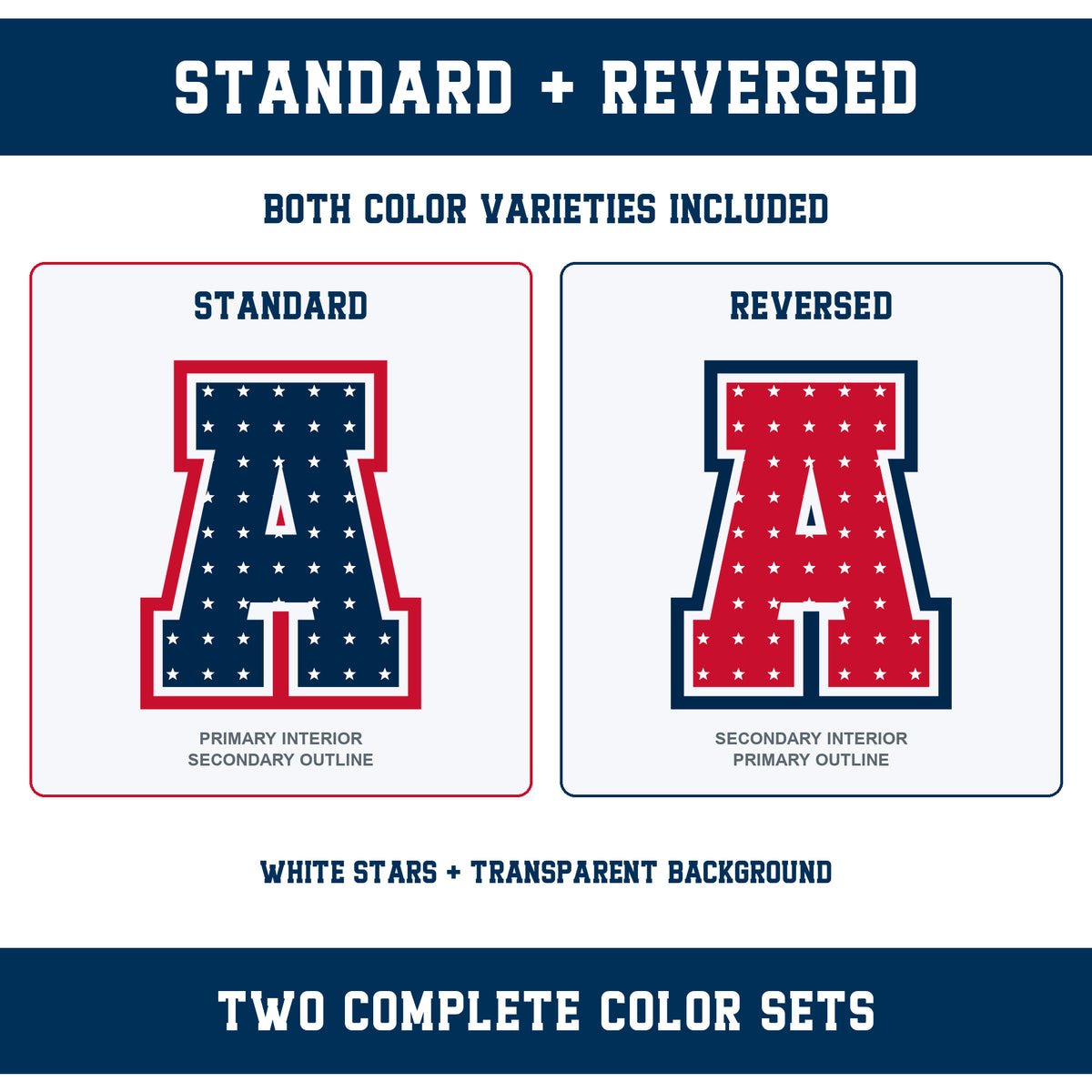 Custom Personalized Team Color Stars Varsity Alphabet and Numbers PNG Set