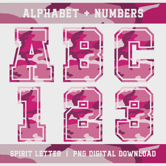 Hot Pink Camouflage Varsity Alphabet and Numbers PNG Set slideshow
