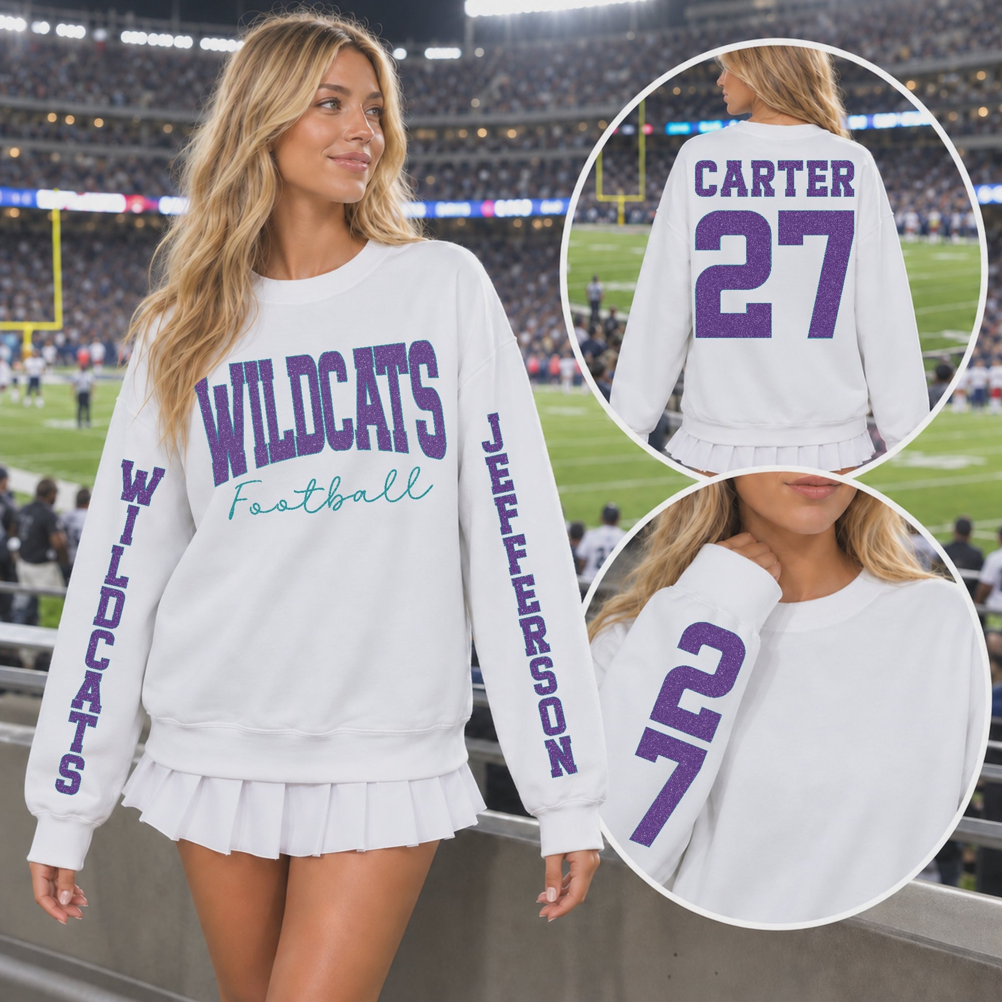 Custom Glitter Varsity Team Long Sleeve School Spirit PNG Designs slideshow