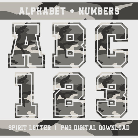 Urban Camouflage Varsity Alphabet and Numbers PNG Set slideshow