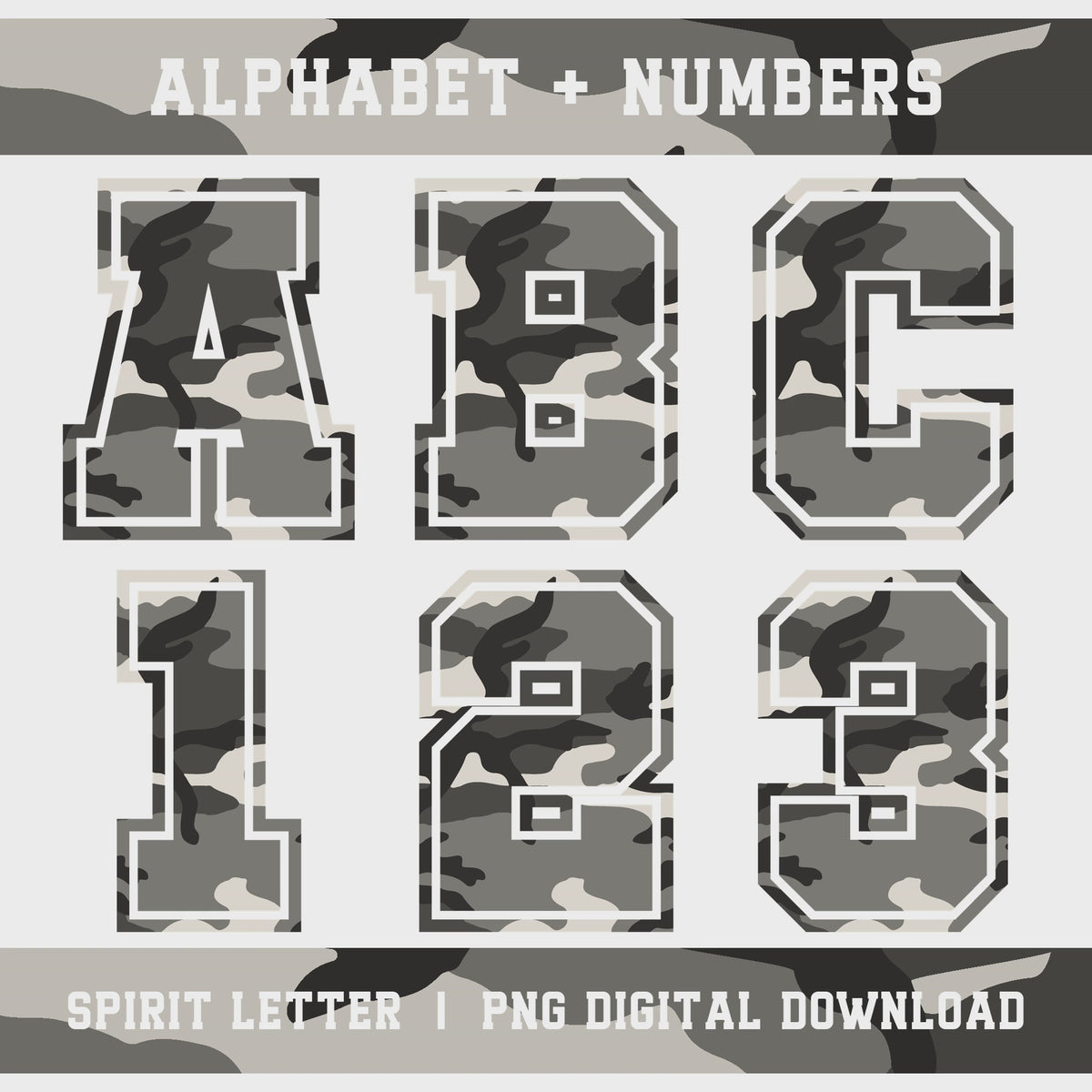 Urban Camouflage Varsity Alphabet and Numbers PNG Set slideshow