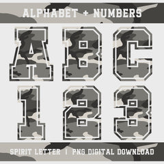 Urban Camouflage Varsity Alphabet and Numbers PNG Set slideshow