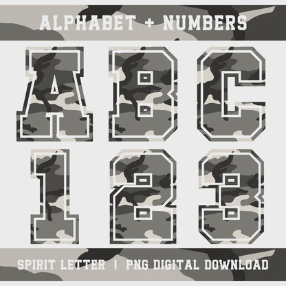 Urban Camouflage Varsity Alphabet and Numbers PNG Set slideshow