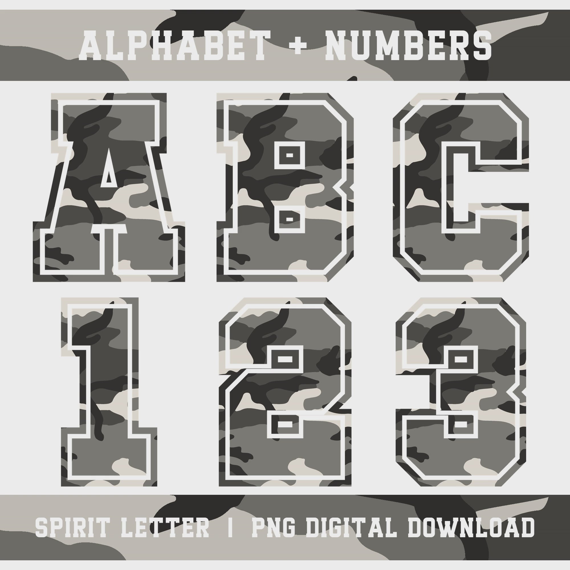 Urban Camouflage Varsity Alphabet and Numbers PNG Set slideshow
