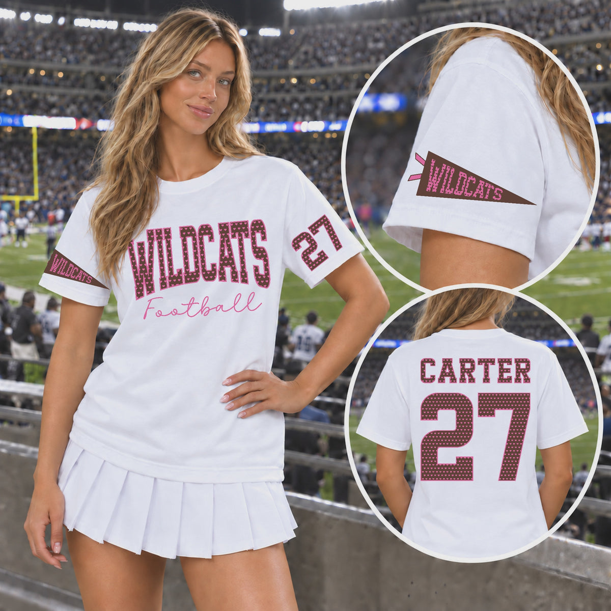 Custom Hearts Varsity Team Personalized Short-Sleeve School Spirit PNG Designs slideshow