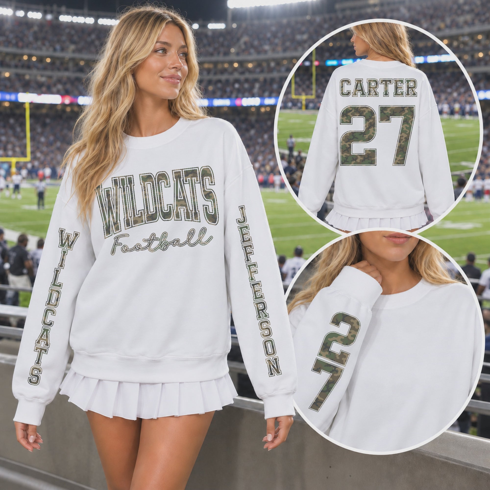 Custom M81 Camouflage Varsity Team Personalized Long-Sleeve School Spirit PNG Designs slideshow